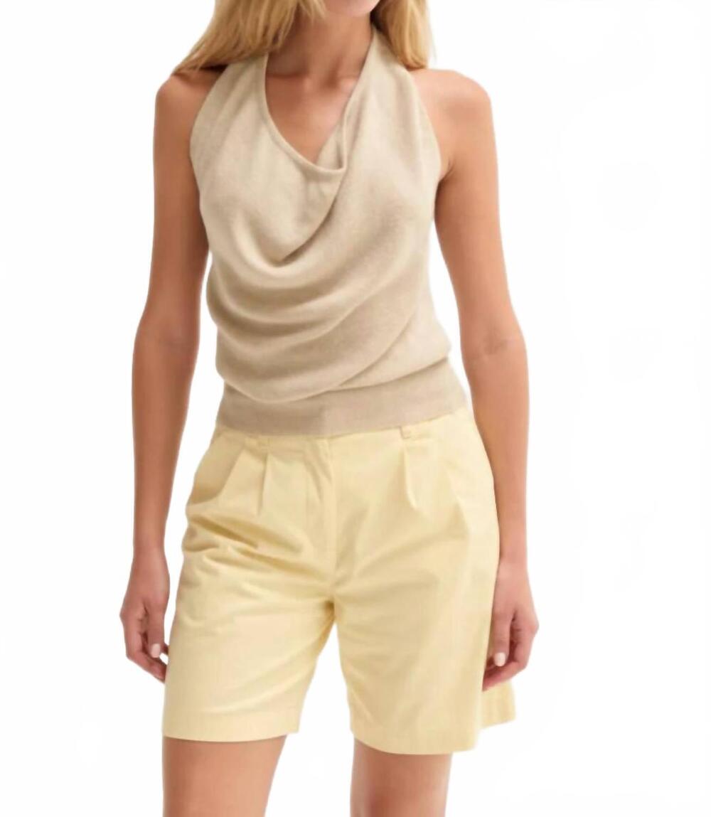 NEW CRESCENT mila cowl neck halter knit top in beige